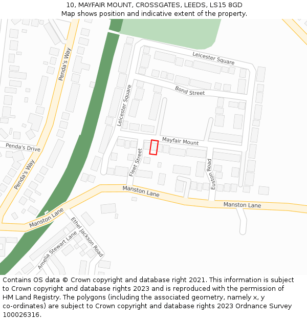 10, MAYFAIR MOUNT, CROSSGATES, LEEDS, LS15 8GD: Location map and indicative extent of plot