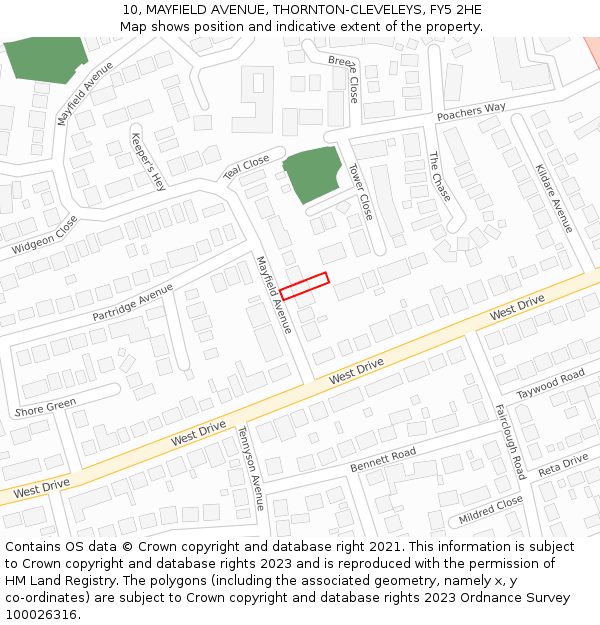 10, MAYFIELD AVENUE, THORNTON-CLEVELEYS, FY5 2HE: Location map and indicative extent of plot