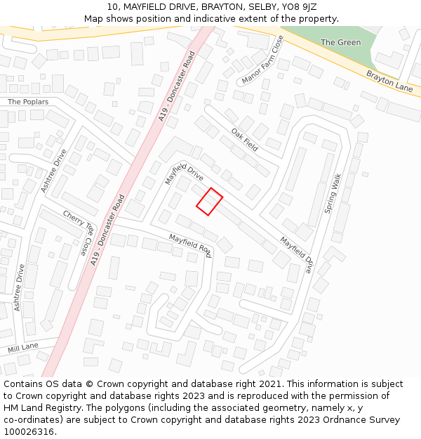 10, MAYFIELD DRIVE, BRAYTON, SELBY, YO8 9JZ: Location map and indicative extent of plot