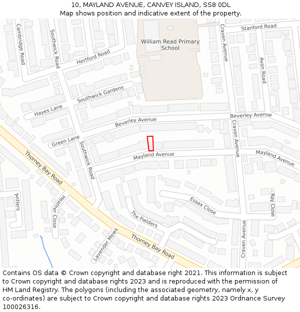 10, MAYLAND AVENUE, CANVEY ISLAND, SS8 0DL: Location map and indicative extent of plot