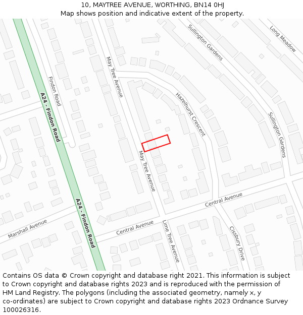 10, MAYTREE AVENUE, WORTHING, BN14 0HJ: Location map and indicative extent of plot