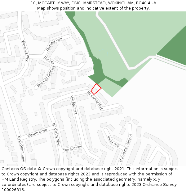 10, MCCARTHY WAY, FINCHAMPSTEAD, WOKINGHAM, RG40 4UA: Location map and indicative extent of plot