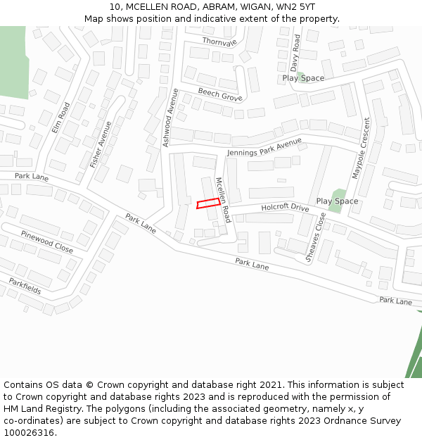 10, MCELLEN ROAD, ABRAM, WIGAN, WN2 5YT: Location map and indicative extent of plot