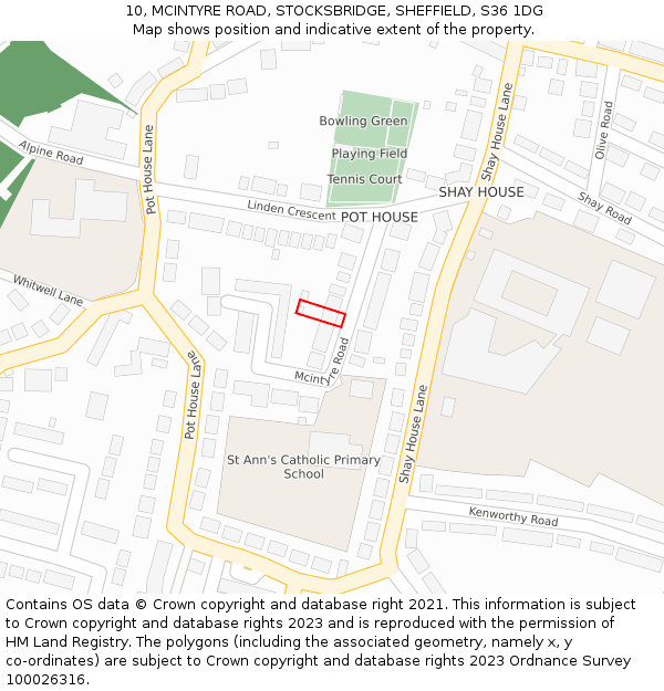 10, MCINTYRE ROAD, STOCKSBRIDGE, SHEFFIELD, S36 1DG: Location map and indicative extent of plot