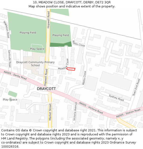 10, MEADOW CLOSE, DRAYCOTT, DERBY, DE72 3QR: Location map and indicative extent of plot