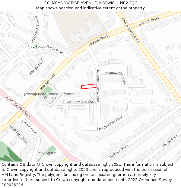 10, MEADOW RISE AVENUE, NORWICH, NR2 3QG: Location map and indicative extent of plot