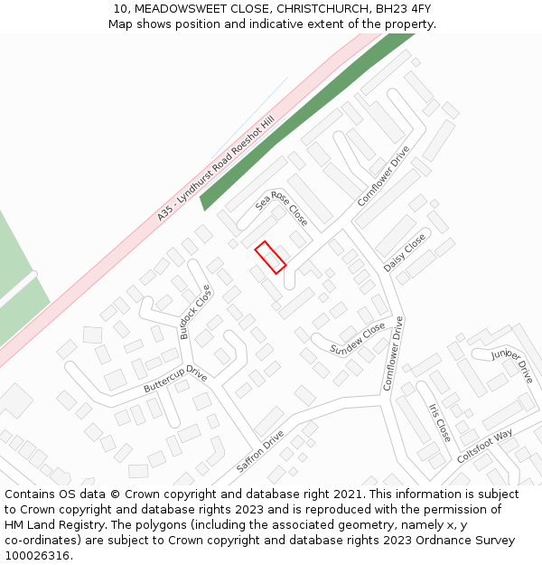 10, MEADOWSWEET CLOSE, CHRISTCHURCH, BH23 4FY: Location map and indicative extent of plot