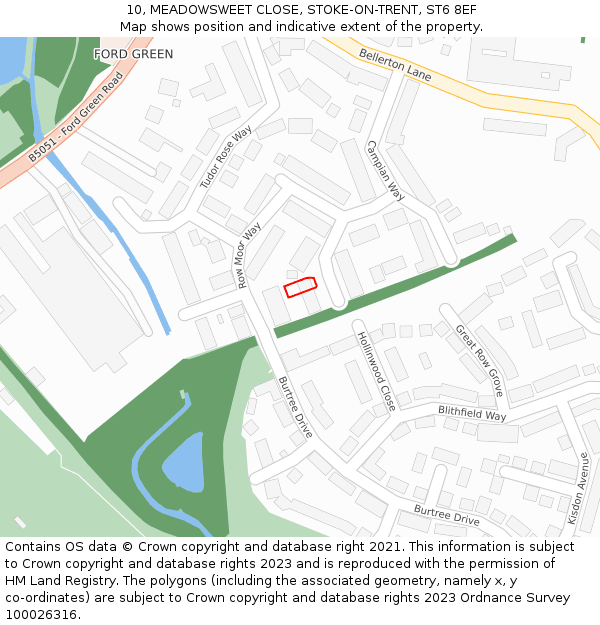 10, MEADOWSWEET CLOSE, STOKE-ON-TRENT, ST6 8EF: Location map and indicative extent of plot