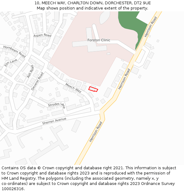 10, MEECH WAY, CHARLTON DOWN, DORCHESTER, DT2 9UE: Location map and indicative extent of plot