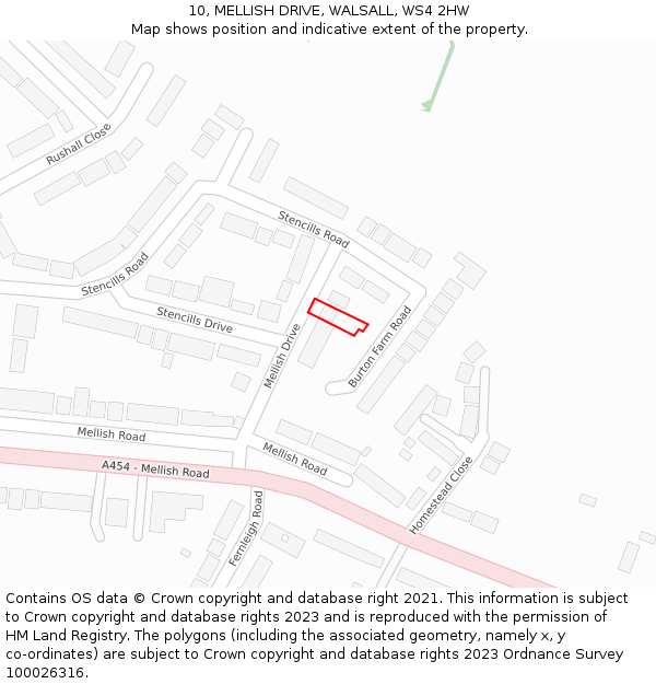 10, MELLISH DRIVE, WALSALL, WS4 2HW: Location map and indicative extent of plot