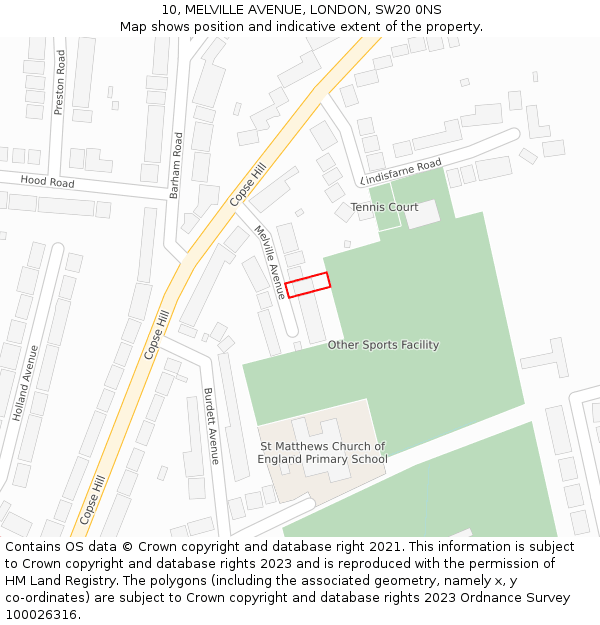 10, MELVILLE AVENUE, LONDON, SW20 0NS: Location map and indicative extent of plot