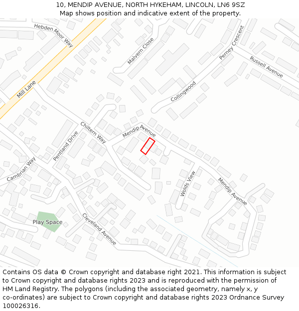 10, MENDIP AVENUE, NORTH HYKEHAM, LINCOLN, LN6 9SZ: Location map and indicative extent of plot