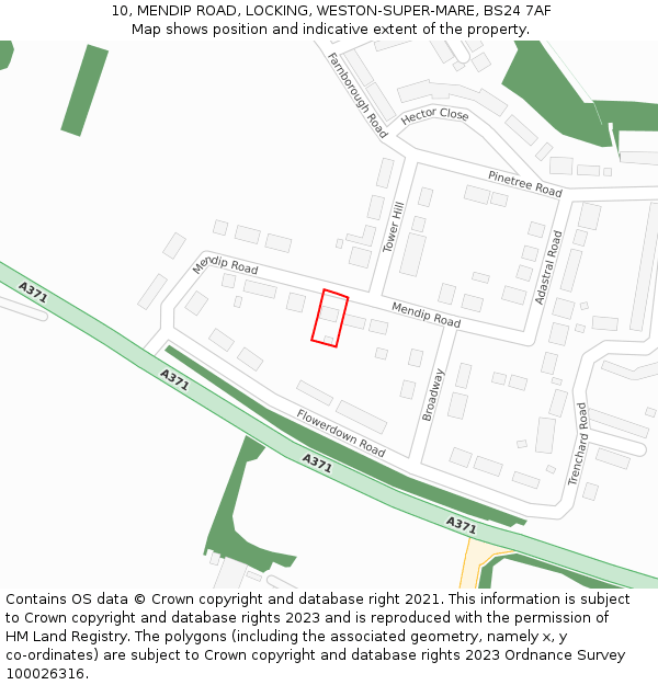 10, MENDIP ROAD, LOCKING, WESTON-SUPER-MARE, BS24 7AF: Location map and indicative extent of plot