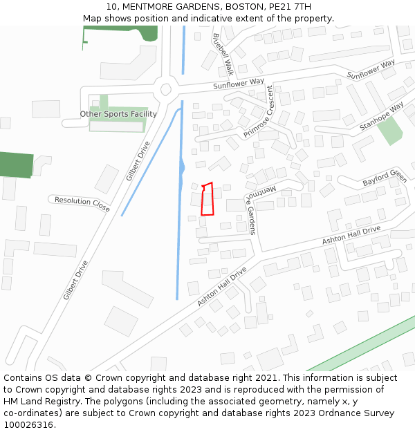 10, MENTMORE GARDENS, BOSTON, PE21 7TH: Location map and indicative extent of plot