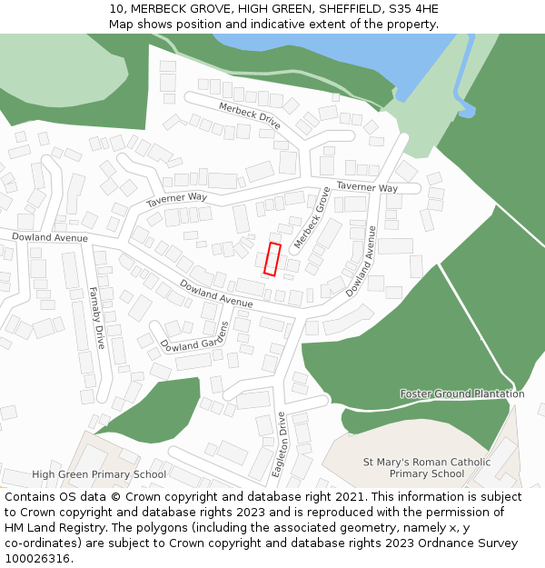 10, MERBECK GROVE, HIGH GREEN, SHEFFIELD, S35 4HE: Location map and indicative extent of plot