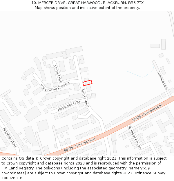 10, MERCER DRIVE, GREAT HARWOOD, BLACKBURN, BB6 7TX: Location map and indicative extent of plot