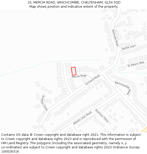 10, MERCIA ROAD, WINCHCOMBE, CHELTENHAM, GL54 5QD: Location map and indicative extent of plot