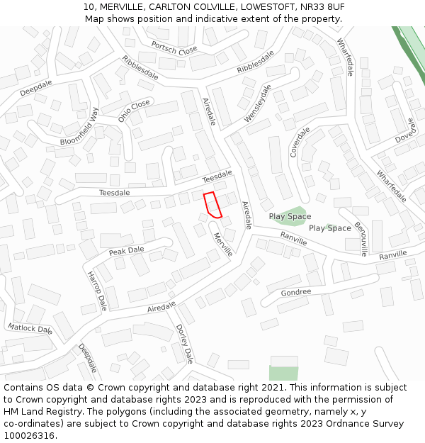 10, MERVILLE, CARLTON COLVILLE, LOWESTOFT, NR33 8UF: Location map and indicative extent of plot
