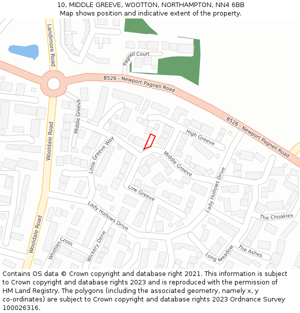 10, MIDDLE GREEVE, WOOTTON, NORTHAMPTON, NN4 6BB: Location map and indicative extent of plot