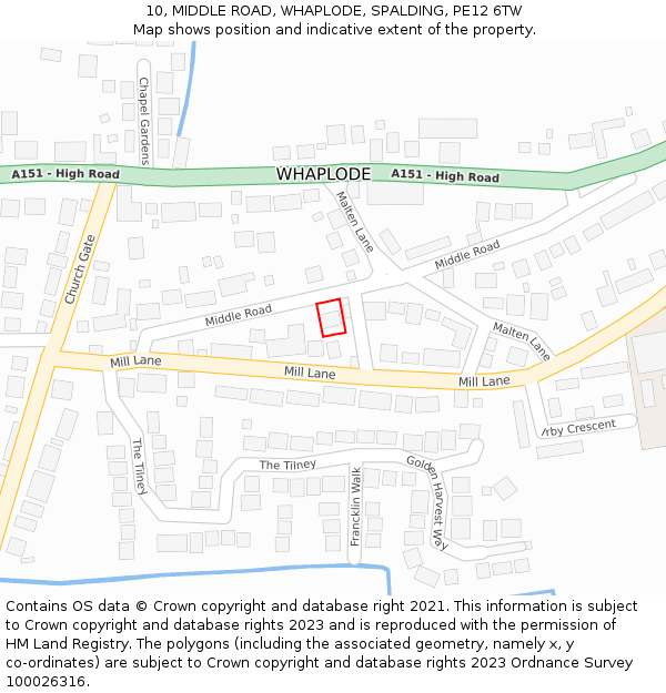 10, MIDDLE ROAD, WHAPLODE, SPALDING, PE12 6TW: Location map and indicative extent of plot