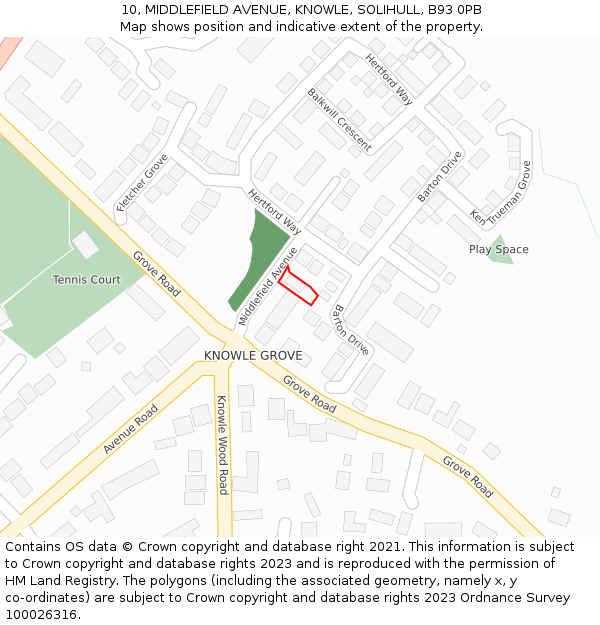 10, MIDDLEFIELD AVENUE, KNOWLE, SOLIHULL, B93 0PB: Location map and indicative extent of plot