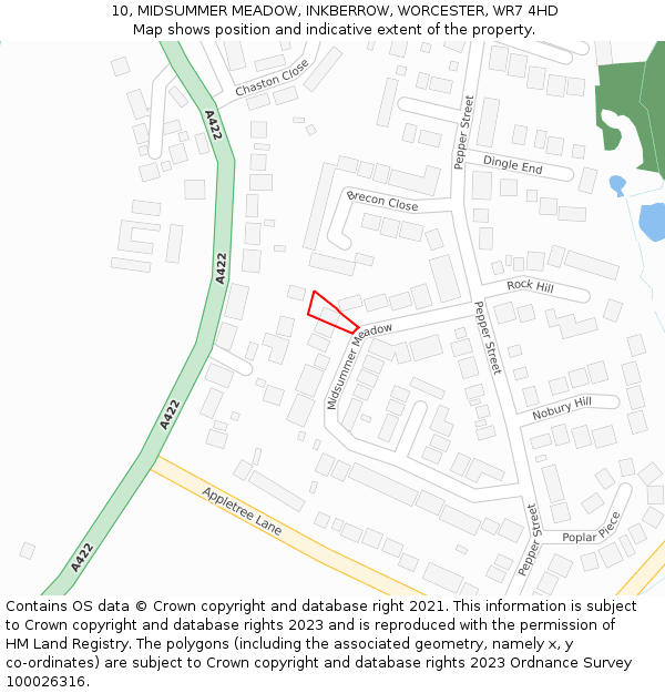 10, MIDSUMMER MEADOW, INKBERROW, WORCESTER, WR7 4HD: Location map and indicative extent of plot
