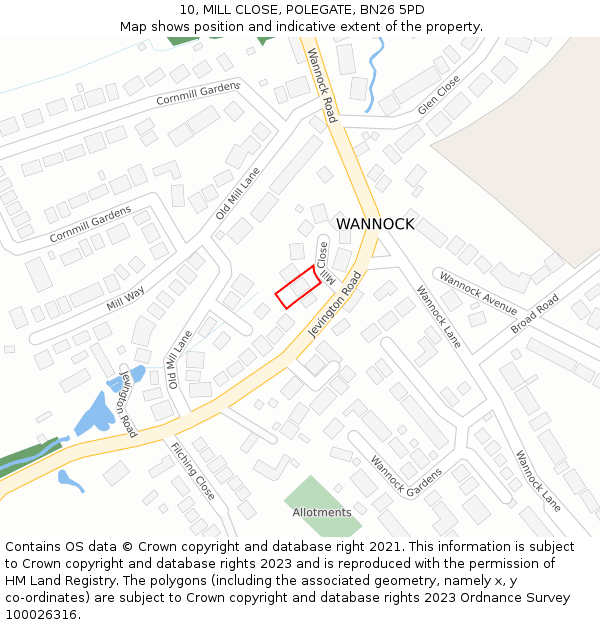 10, MILL CLOSE, POLEGATE, BN26 5PD: Location map and indicative extent of plot