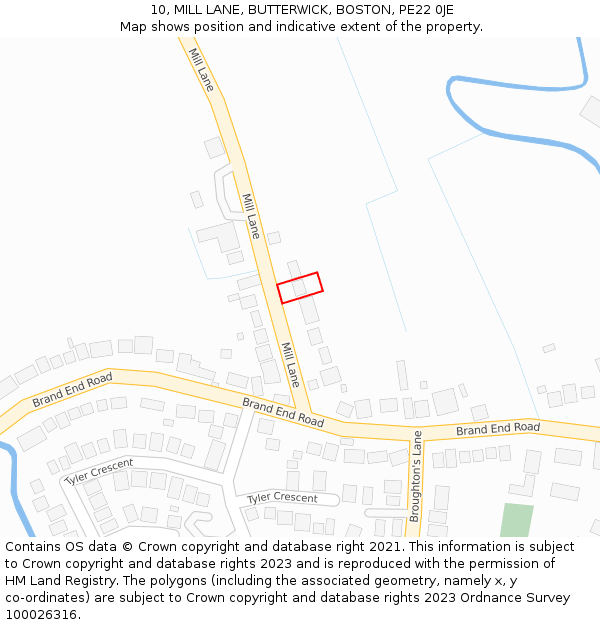 10, MILL LANE, BUTTERWICK, BOSTON, PE22 0JE: Location map and indicative extent of plot