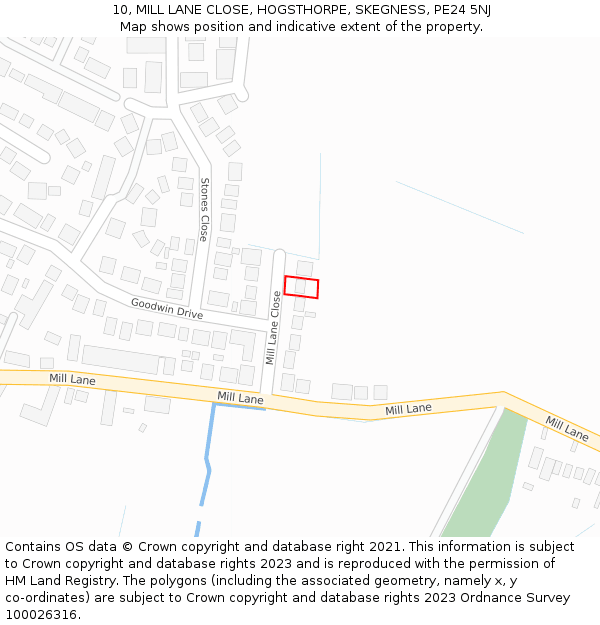 10, MILL LANE CLOSE, HOGSTHORPE, SKEGNESS, PE24 5NJ: Location map and indicative extent of plot