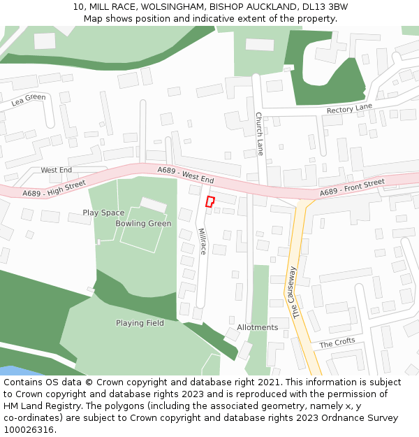 10, MILL RACE, WOLSINGHAM, BISHOP AUCKLAND, DL13 3BW: Location map and indicative extent of plot