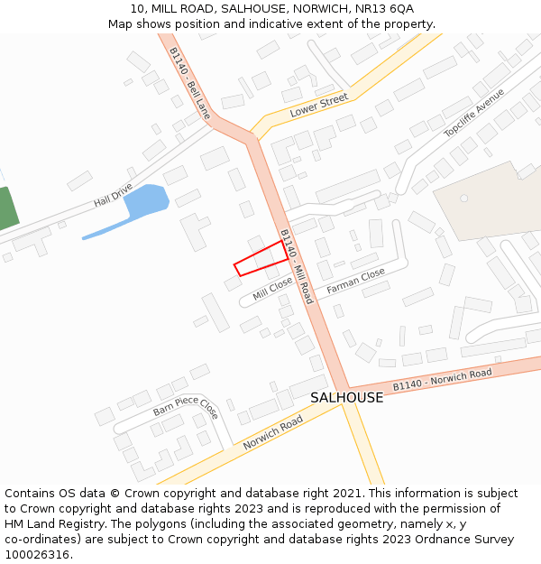 10, MILL ROAD, SALHOUSE, NORWICH, NR13 6QA: Location map and indicative extent of plot