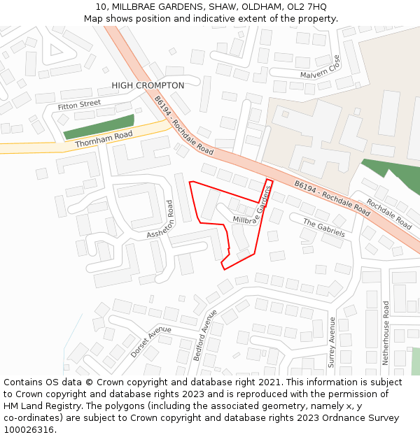 10, MILLBRAE GARDENS, SHAW, OLDHAM, OL2 7HQ: Location map and indicative extent of plot