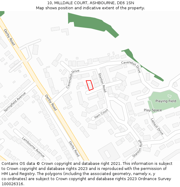 10, MILLDALE COURT, ASHBOURNE, DE6 1SN: Location map and indicative extent of plot