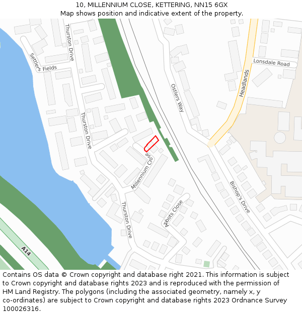 10, MILLENNIUM CLOSE, KETTERING, NN15 6GX: Location map and indicative extent of plot