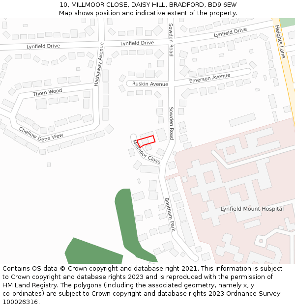 10, MILLMOOR CLOSE, DAISY HILL, BRADFORD, BD9 6EW: Location map and indicative extent of plot