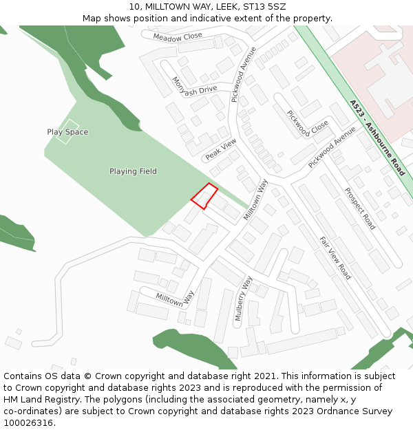 10, MILLTOWN WAY, LEEK, ST13 5SZ: Location map and indicative extent of plot