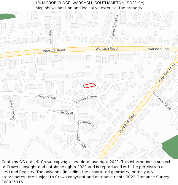 10, MIRROR CLOSE, WARSASH, SOUTHAMPTON, SO31 9AJ: Location map and indicative extent of plot