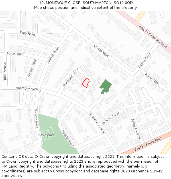 10, MONTAGUE CLOSE, SOUTHAMPTON, SO19 0QD: Location map and indicative extent of plot
