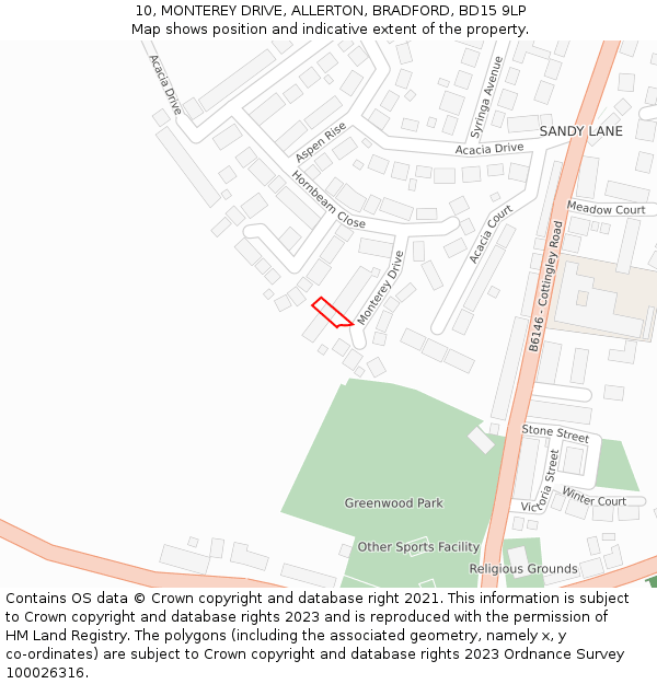 10, MONTEREY DRIVE, ALLERTON, BRADFORD, BD15 9LP: Location map and indicative extent of plot