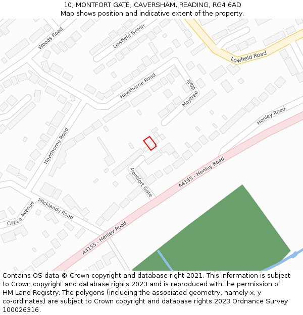 10, MONTFORT GATE, CAVERSHAM, READING, RG4 6AD: Location map and indicative extent of plot