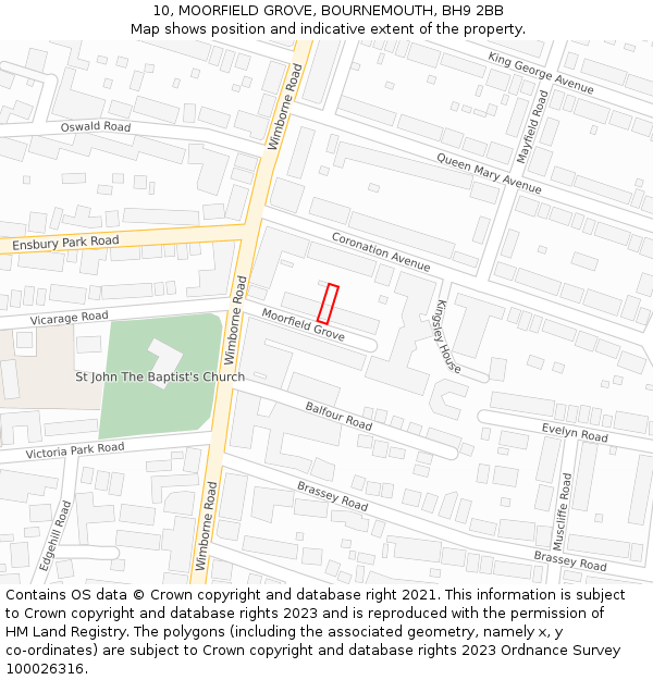 10, MOORFIELD GROVE, BOURNEMOUTH, BH9 2BB: Location map and indicative extent of plot
