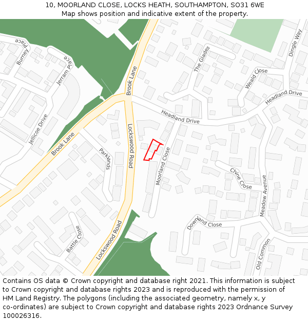 10, MOORLAND CLOSE, LOCKS HEATH, SOUTHAMPTON, SO31 6WE: Location map and indicative extent of plot