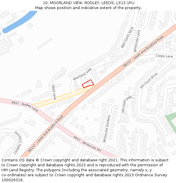 10, MOORLAND VIEW, RODLEY, LEEDS, LS13 1PU: Location map and indicative extent of plot