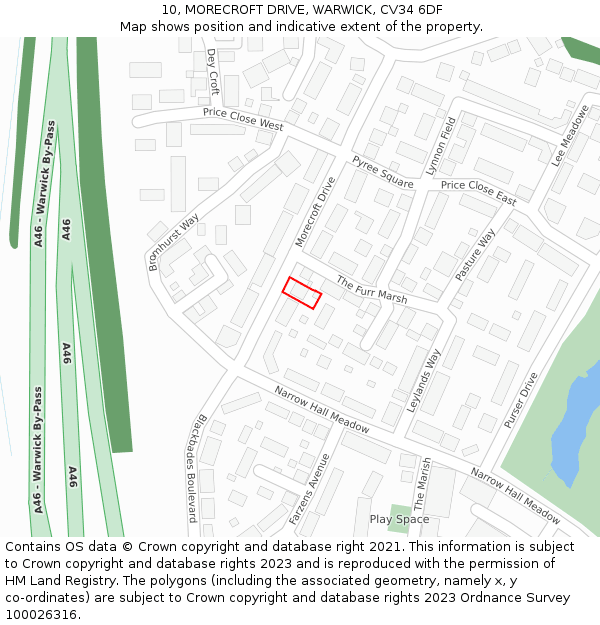 10, MORECROFT DRIVE, WARWICK, CV34 6DF: Location map and indicative extent of plot