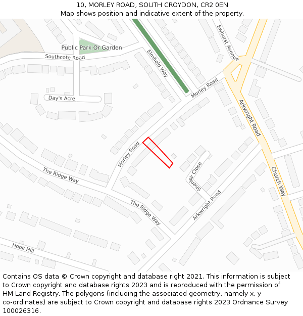 10, MORLEY ROAD, SOUTH CROYDON, CR2 0EN: Location map and indicative extent of plot