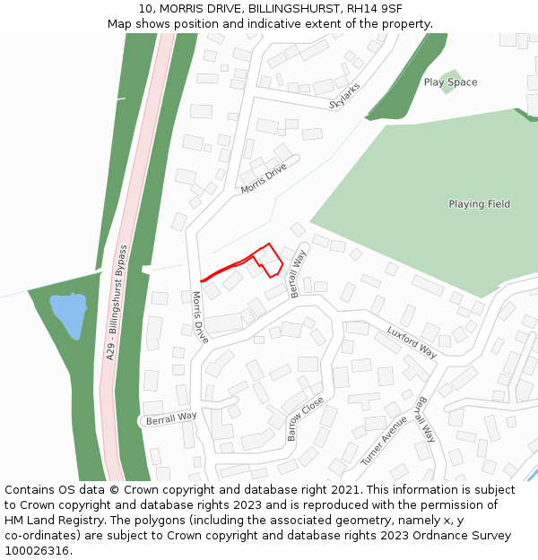 10, MORRIS DRIVE, BILLINGSHURST, RH14 9SF: Location map and indicative extent of plot