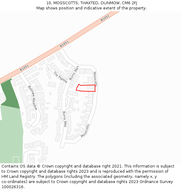 10, MOSSCOTTS, THAXTED, DUNMOW, CM6 2FJ: Location map and indicative extent of plot