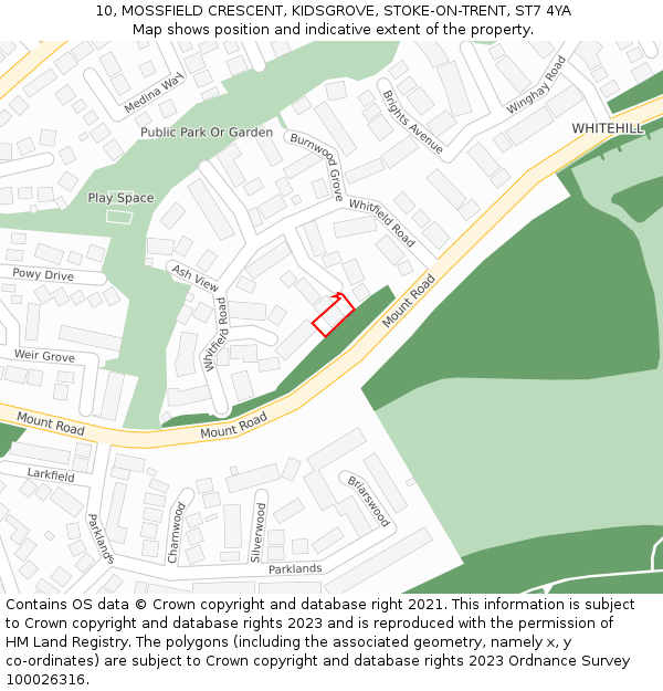 10, MOSSFIELD CRESCENT, KIDSGROVE, STOKE-ON-TRENT, ST7 4YA: Location map and indicative extent of plot