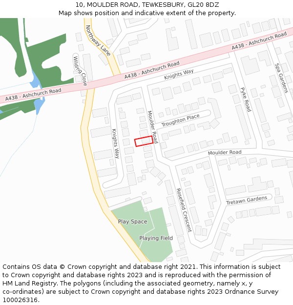 10, MOULDER ROAD, TEWKESBURY, GL20 8DZ: Location map and indicative extent of plot