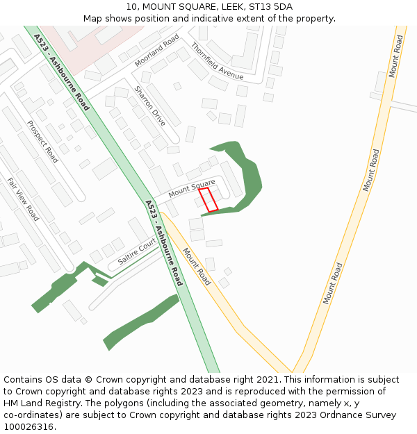 10, MOUNT SQUARE, LEEK, ST13 5DA: Location map and indicative extent of plot